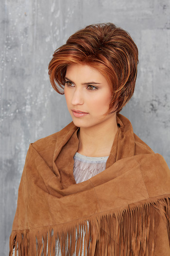 Perruque courts cheveux decoiffes marron-cuivres fibres